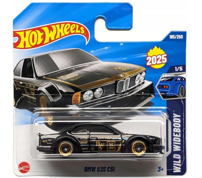 2025 Hot Wheels BMW 635 CSi in Metalflake Black - Stav karty: B (Lehké opotřebení) 