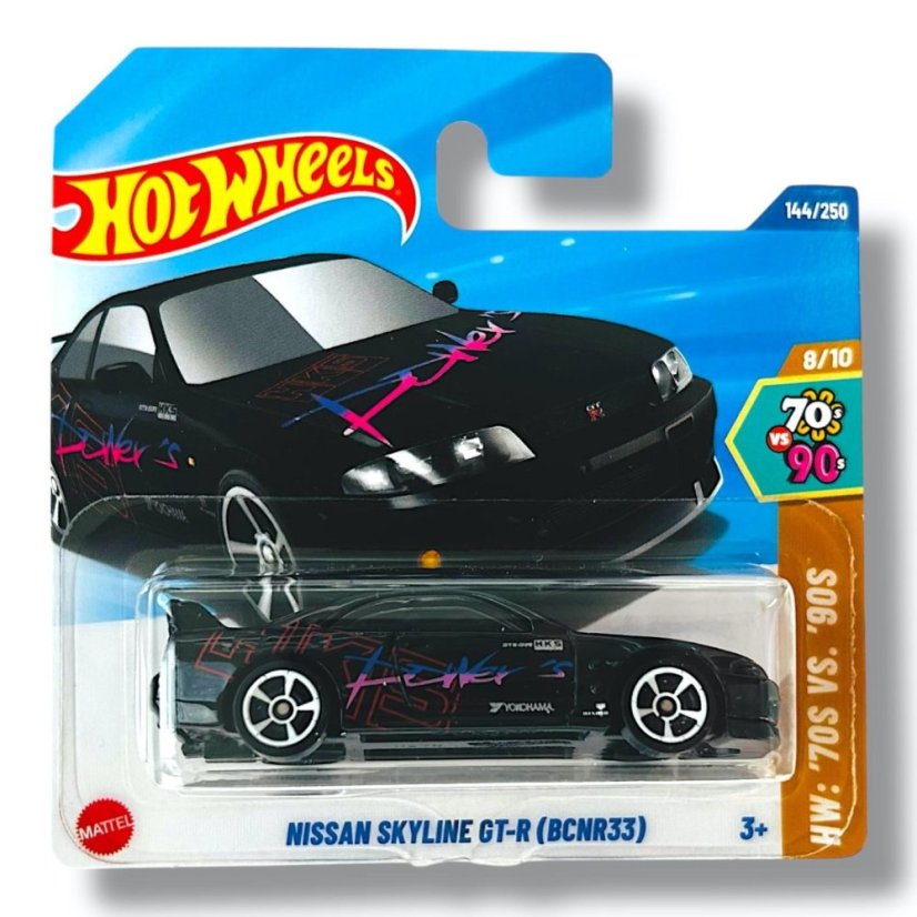 2025 Hot Wheels Nissan Skyline GT-R BCNR33 in Metalflake Blue - Stav karty: B (Lehké opotřebení) 
